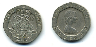 Великобритания 20 пенсов 1983 Елизавета II (1952-2022) KM 931, Spink 4230 (G1) медно-никель 4110-1022