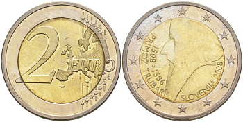 Словения 2 евро 2008 500 лет со дня рождения Приможа Трубара KM 80 биметалл UNC 4185-625