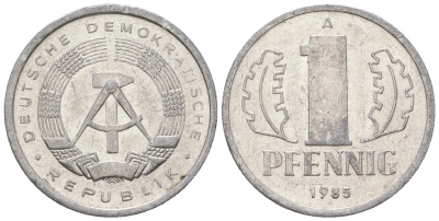 ГДР 1 пфенниг 1985 А KM 8.2 алюминий 4651-138