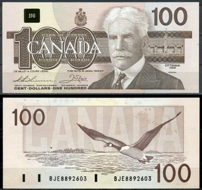 Канада 100 долларов 2008 Роберт Борден, канадский гусь, Thiessen, Crow Pick 99 а  бумага  UNC (пресс) 451-601-2