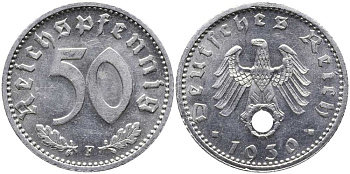Германия 50 рейхспфеннигов 1939 F J. 372, KM 96 алюминий UNC 00-000-00