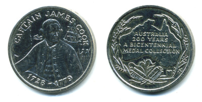 АВСТРАЛИЯ ЖЕТОН ND 1728-1779 КАПИТАН ДЖЕЙМС КУК, 200 ЛЕТ ОТКРЫТИЯ АВСТРАЛИИ UNC 79-626