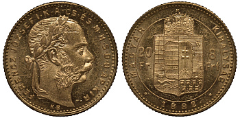 Венгрия 20 франков - 8 форинтов 1882 Франц Иосиф KM 467 золото UNC 00-000-00