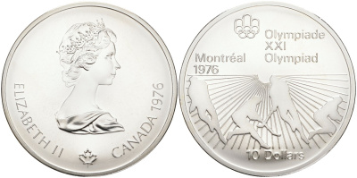 Канада 10 долларов 1976 XXI летние Олимпийские игры в Монреале 1976 года, хокей KM 112 серебро UNC 02-252-43
