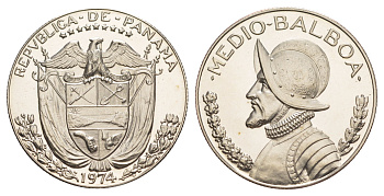 Панама 1/2 бальбоа (50 сентесимо) 1974 тираж 18.000 экземпляров KM 12b медь плакированная медно-никелем PROOF 1522-441