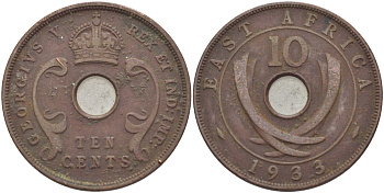 Британская Восточная Африка 10 центов 1933 Георг V (1910-1936) KM 19 бронза 97-1132