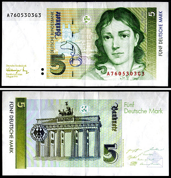 ФРГ 5 марок 1991 Pick 37 бумага 7551-34-3-1