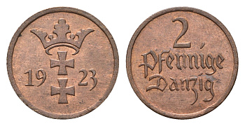 Данциг 2 пфеннига 1923 KM 141 бронза UNC 1529-1414