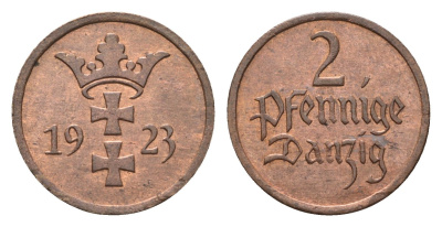Данциг 2 пфеннига 1923 KM 141 бронза UNC 1529-1414
