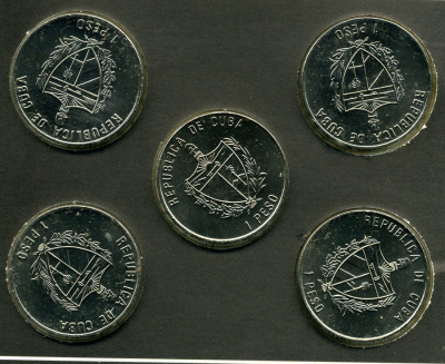 Куба набор из 5 монет по 1 песо 2000 история навигации, в оригинальном буклете медно-никель UNC 7-4-2-40