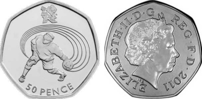 Великобритания 50 пенсов 2011 XXX летние Олимпийские игры в Лондоне в 2012 году, голбол, в оригинальном картонном буклете, с Олимпийской голограммой (13/29) KM 1183 медно-никель  UNC  3-6-6-17