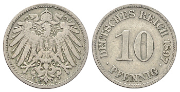 Германия 10 пфеннигов 1897 A KM 12, J. 13 медно-никель 4701-1065