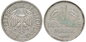 ФРГ 1 марка 1960 J KM 110 медно-никель 4132-714