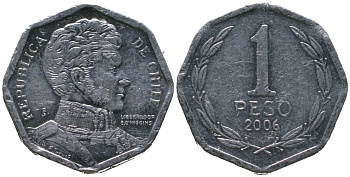Чили 1 песо 2006 So KM 231, Schon 79 алюминий 4387-811