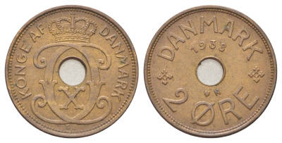 Дания 2 эре 1938 N, Кристиан X (1912-1947) KM 827 бронза 4701-858