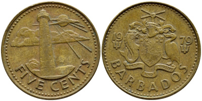 Барбадос 5 центов 1979 маяк Саут-Пойнт KM 11 латунь 4398-517