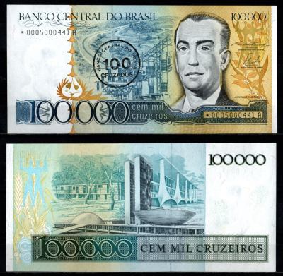 Бразилия 100000 крузейро ND (1986) замещение Pick 205 * бумага aUNC 451-1334-3