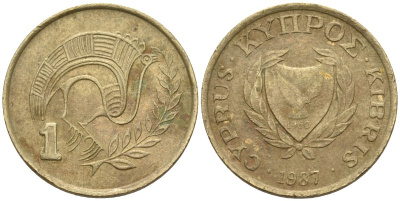 Кипр 1 цент 1987 KM 53.2 никель латунь 4174-1122