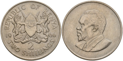 Кения 2 шиллинга 1966 Джомо Кениата KM 6 медно-никель aUNC 4599-1242