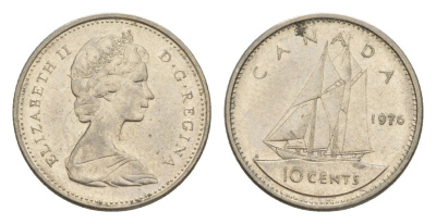 Канада 10 центов 1976 Елизавета II (1952-2022), парусник KM 77 никель 4630-825