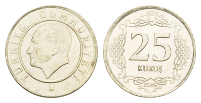 Турция 25 курушей 2009 Кемаль Ататюрк KM 1242 медно-никель 4647-626