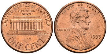 США 1 цент 1993 Авраам Линкольн КМ 201b цинк плакированный медью 4567-616