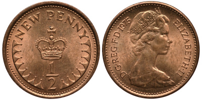 Великобритания 1/2 пенни 1975 Елизавета II (1952-2022) KM 914, Spink 4239 бронза 4181-234