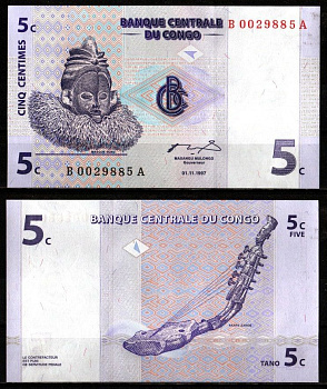 ДР Конго 5 сантимов 1997 Pick 81 a бумага UNC (пресс) 7116-40-3-1