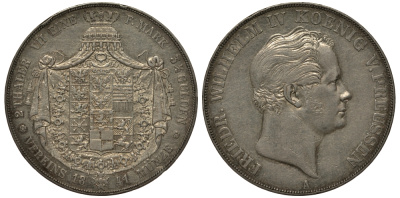 Пруссия 2 талера - 3 1/2 гульдена 1841 КМ 440.1, Jaeger 71 Kahnt 381 Thun 253 AKS 69 серебро 00-819-61