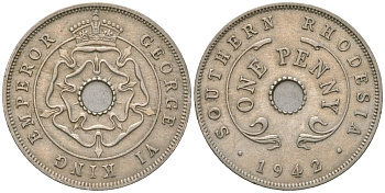 Южная Родезия 1 пенни 1942 Георг VI (1936-1952) KM 8 медно-никель 4616-113