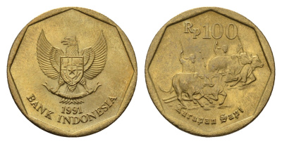 Индонезия 100 рупий 1991 KM 53 алюминиевая бронза UNC 4649-1154