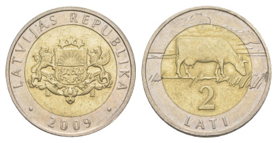 Латвия 2 лата 2009 KM 38 биметалл 4566-1117