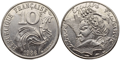 ФРАНЦИЯ 10 ФРАНКОВ 1986 РЕСПУБЛИКА KM 959 никель 4393-1154