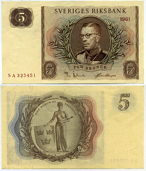 Швеция 5 крон 1961 Pick 42f бумага 00-00