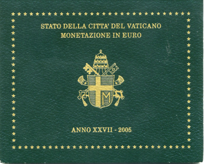 Ватикан евронабор из 8 монет 2005 Папа Иоанн Павел II, в оригинальном буклете KM MS 111 биметалл UNC 1-5-3-12