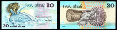 Острова Кука 20 долларов ND (1987) "Ина и акула" (полинезийская легенда) Pick 5 a бумага UNC (пресс) 451-1211-1