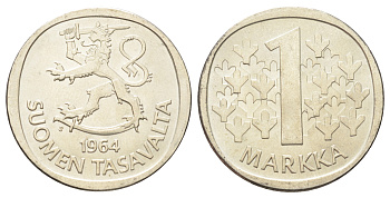 Финляндия 1 марка 1964 KM 49 серебро UNC 4666-826