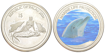 Палау 1 доллар 2004 Защита морской жизни - Дельфин KM 72 медно-никель PROOF 3896-142