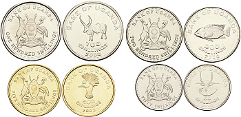Уганда лот из 4 монет 2003-2008 50, 100, 200, 500 шиллингов, животные UNC N1-36
