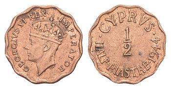 Кипр 1/2 пиастра 1944 Георг VI (1936-1952) KM 22a бронза 4649-1133