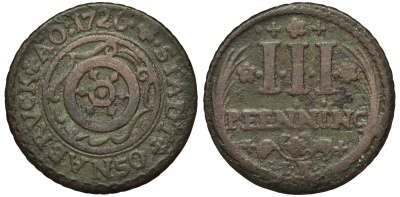 Оснабрюк 3 пфеннига 1726 IW Kennepohl 481 медь 00-00