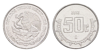 Мексика 50 сентаво 2012 Mo KM 936 нержавеющая сталь UNC 4636-514