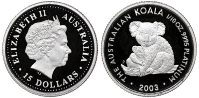 Австралия 15 долларов 2003 коала KM 926 платина PROOF 7-4-1-46