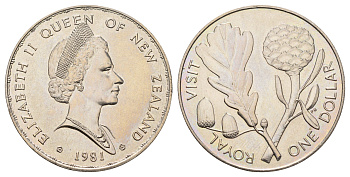 Новая Зеландия 1 доллар 1981 Королевский визит KM 50 медно-никель BU 4537-924