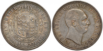 Брауншвейг-Каленберг-Ганновер 1 талер 1839 A, Эрнст Август (1837-1851) КМ 182, Jaeger 64, Thun 157, AKS. 100, Kahnt 225 серебро 00-816-39