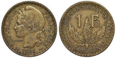 Французский Камерун 1 франк 1926 (а), монетный двор Париж KM 2 алюминиевая бронза 71-1134