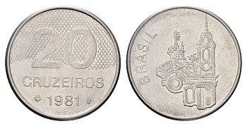 Бразилия 20 крузейро 1981 KM 593.1 нержавеющая сталь 4544-134