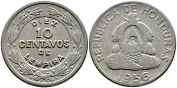 Гондурас 10 сентаво 1956 KM 76.1 медно-никель 4390-126