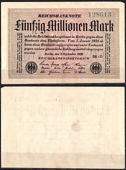 Германия 50000000 марок 1923 Pick 109 c бумага 2192-33-2-2