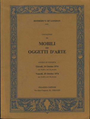 SOTHEBY`S OF LONDON КАТАЛОГ МЕБЕЛИ И ПРЕДМЕТОВ ИСКУССТВА 24.10.1974 - 25.10.1974 SOTHEBY`S OF LONDON, CATALOGO DI MOBILI ED OGGETTI D`ARE, 200 CТРАНИЦ + ИЛЛЮСТРАЦИИ итальянский 00-01-11-06